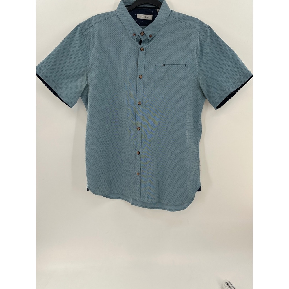 7‎ Diamonds Mens Short Sleeve Button Down Shirt Blue Geometric Print Size Large